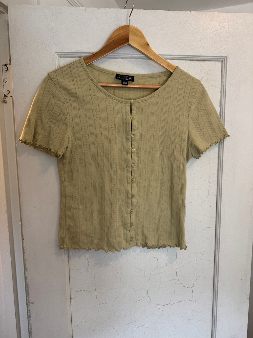 J. Crew 100% Cotton Pointelle Short Sleeve Button Front Cardigan